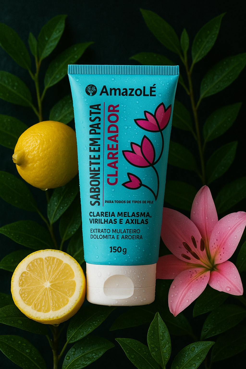 Sabonete clareador Amazolé em uma saboneteira